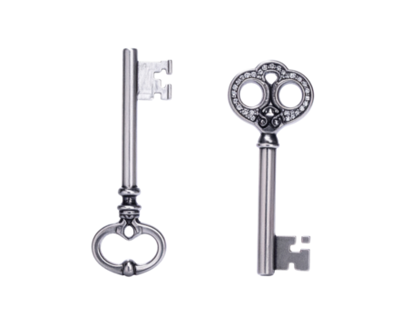 Untitled design - Two Elegant Silver Keys with Diamond Pattern Designs, isolated on transparent background