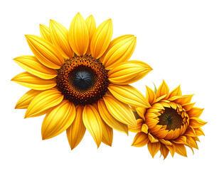 Dual Golden Sunflower Blossoms isolated on transparent background