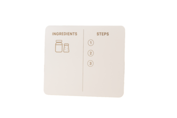 Recipe card template showing ingredients and numbered steps in minimal style, isolated on white background, concept of clean cooking layout. Ai generative
