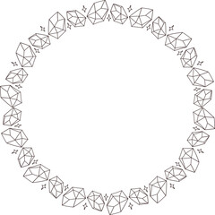 Magic crystal frame. Line art healing crystal template. Gemstone on white background. Baby shower design