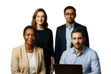 Group of diverse business professionals posing together, isolated style, white background, concept of teamwork and corporate unity. Ai generative