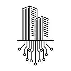 Modern cityscape icon smart buildings connected to digital network abstract technology design vector 