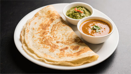 Crispy Crepe Delight: This image captures the appetizing presentation of a crispy crepe, served with flavorful accompaniments on a pristine plate, an appetizing image perfect for culinary content.