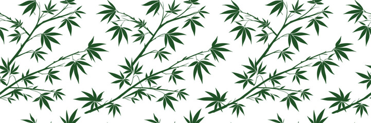 Seamless green bamboo leaf pattern featuring elegant natural foliage on a white background, perfect for wallpaper, fabric, wrapping paper, and botanical surface design projects.