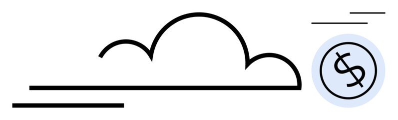 Cloud with minimal lines and dollar sign in circle suggesting financial services, technology, savings, and innovation. Ideal for business, economy, technology, fintech, cloud services data