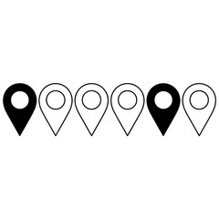 Six location pointers simple outline and filled designs for maps and navigation services