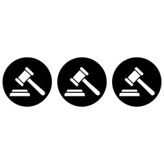 Minimalist three gavel icons representing justice law and legal judgment