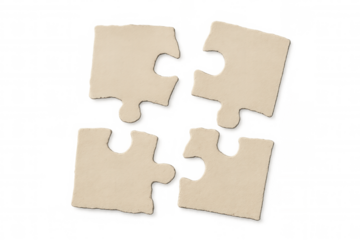 Connecting blank jigsaw puzzle pieces, forming a solution, showing problem-solving, teamwork, and integration concept