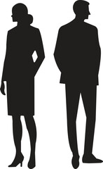 Silhouette of male and female professionals standing together, ideal for themes like partnership, leadership, corporate culture, gender balance, HR materials, team visuals, and stock illustrations 