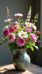 Delicate English Wildflowers in Rustic Vase Soft Natural Light, Spring Summer Bouquet
