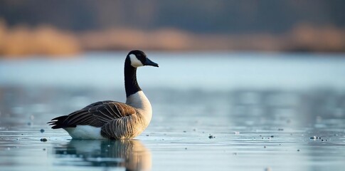 Lone Goose Decoy in Frozen Marsh Awaiting the Hunt  Winter stillness, peaceful yet thrilling anticipation of migrating birds during hunting season.