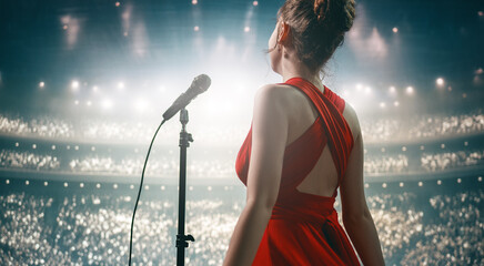 A singer on stage with a microphone