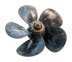 Shipyard technical process for marine propeller installation overview isolated on transparent background