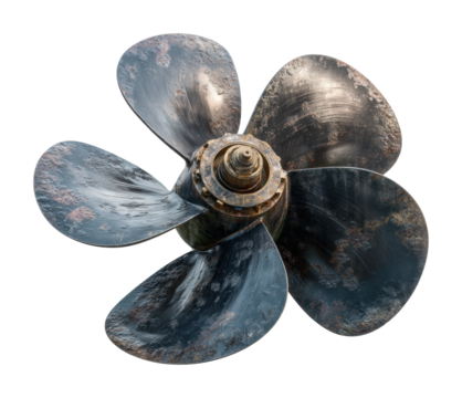 Shipyard technical process for marine propeller installation overview isolated on transparent background