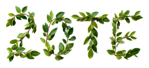 Celebrating 2016 with green leaves nature digital design isolated on transparent background