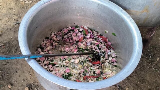 Cooking Masala for Rice Bath &ndash; Aromatic Blend of Spices Simmering to Create Rich Flavors. Traditional Indian Recipe Preparation Showcasing Authentic Taste and Fragrant Seasoning.