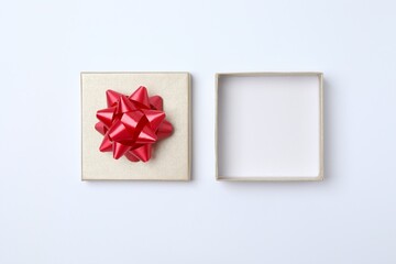 Open gift box on a white background. Top view