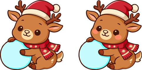 Cute cartoon christmas holiday collection featuring adorable reindeer in festive environment