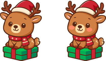 Cute cartoon christmas holiday collection featuring adorable reindeer in festive environment