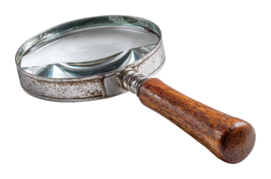 Examining objects with a magnifying glass product neutral isolated on transparent background