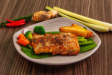 Gourmet asian Grilled crocodile steak