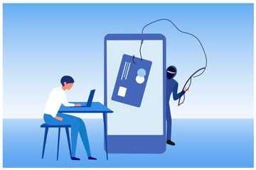 Phishing scam, hacker crime attack and personal data security concept. Hacker stealing online credit card password on png background © panchanok