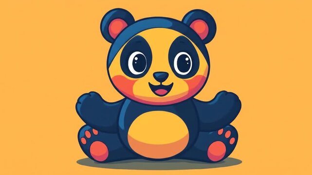 Cute cartoon panda illustration with orange background design concept