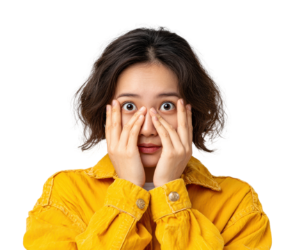 Surprised young woman portrait isolated on transparent background - Powered by Adobe