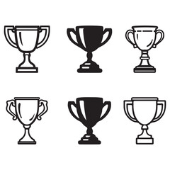 Trophy Award hand-drawn clip art vector illustration isolated set, Featuring Sport Trophy equipment club symbols for football, baseball, golf, and cricket, with a champion celebration isolated bundle.