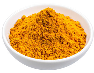 Ground Turmeric Powder in a White Bowl Isolated