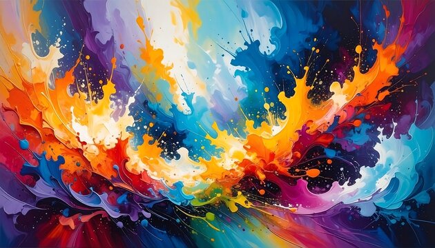 A vibrant explosion of color in an abstract painting style, with a mix of warm and cool hues creating movement - Powered by Adobe