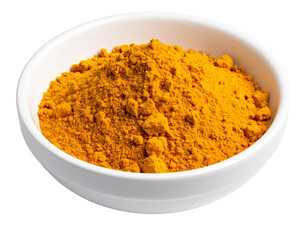 Ground Turmeric Powder in White Bowl Isolated on Background