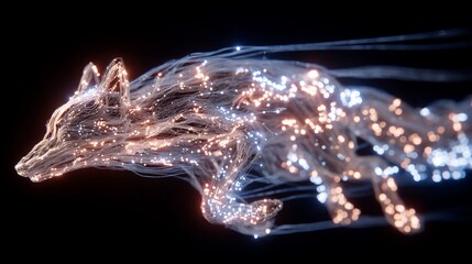 Abstract futuristic glowing wolf, technological animal concept with connected dots representing