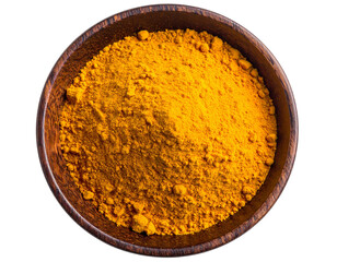 Ground Turmeric Powder in Wooden Bowl Isolated Background