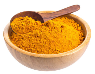 Ground Turmeric Powder in Wooden Bowl