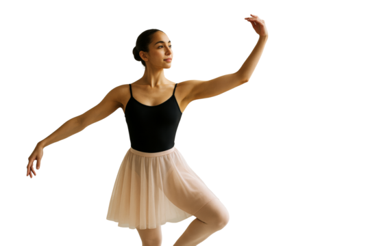 Graceful female ballet dancer in classical position, clean style, isolated on white background, concept of cultural beauty and elegance, Ai generative