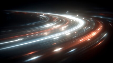 Abstract glowing light trails forming dynamic patterns against a dark background