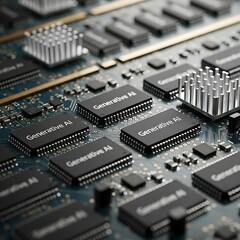 Closeup Circuit Board with AI Chips.