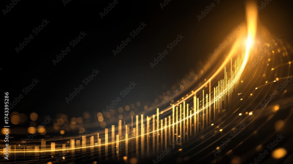 Wall mural elegant golden wave with abstract lines and dots representing energy and movement in a digital unive