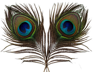 Obraz premium Dual Dark Blue Peacock Feathers in Artistic Arrangement, isolated on transparent background