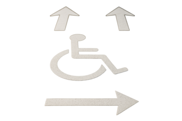 Wheelchair accessibility symbol with directional arrows isolated on clean white background, abstract layout concept for social issues and inclusion. Ai generative