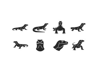 Naklejka premium Komodo Dragon Silhouette Collection Diverse Poses.