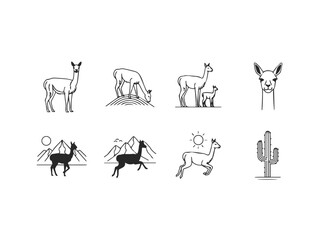 Minimalist Llama and Cactus Icon Set.