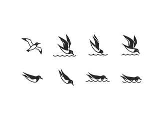 Minimalist Seagull Icons Set.