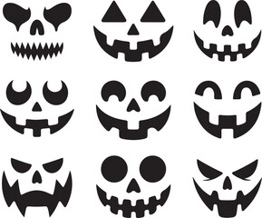 Fototapeta premium Collection of nine distinct black and white halloween pumpkin faces and skull designs