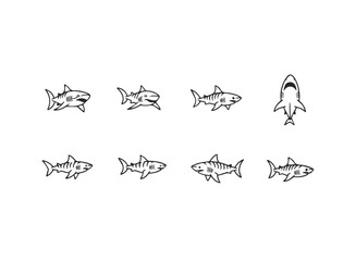 Set of Cartoon Shark Illustrations.