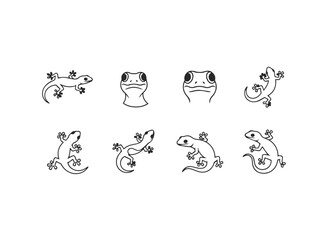 Set of Cute Gecko and Lizard Illustrations.