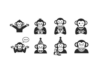 Set of Cute Monkey Icons with Various Expressions.