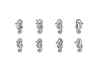 Set of Eight Minimalist Seahorse Icons.