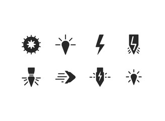 Set of Eight Black Technology and Energy Icons.